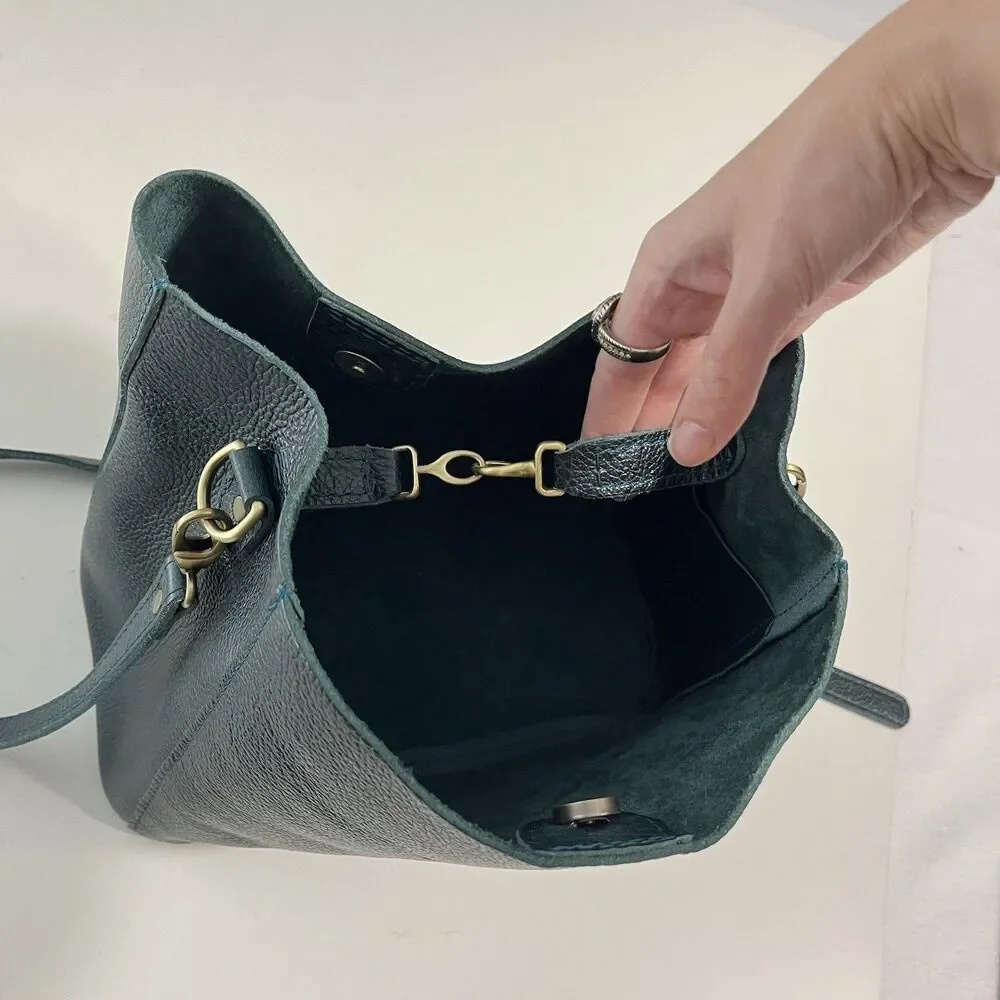 Portland Leather Goods Green Butterfly Bucket Bag Purse Crossbody